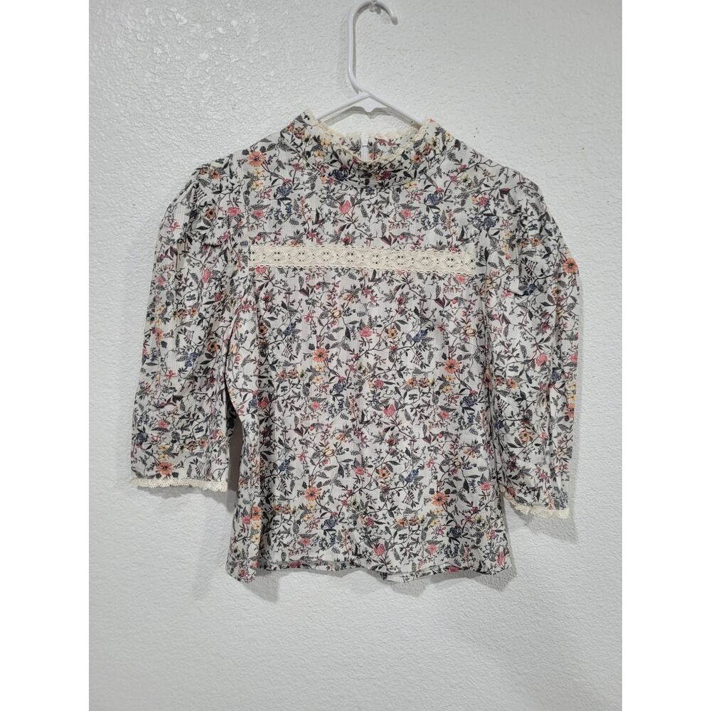 Stellah Women's Floral Lace Collared Blouse Top Cream‎ Shirt #16